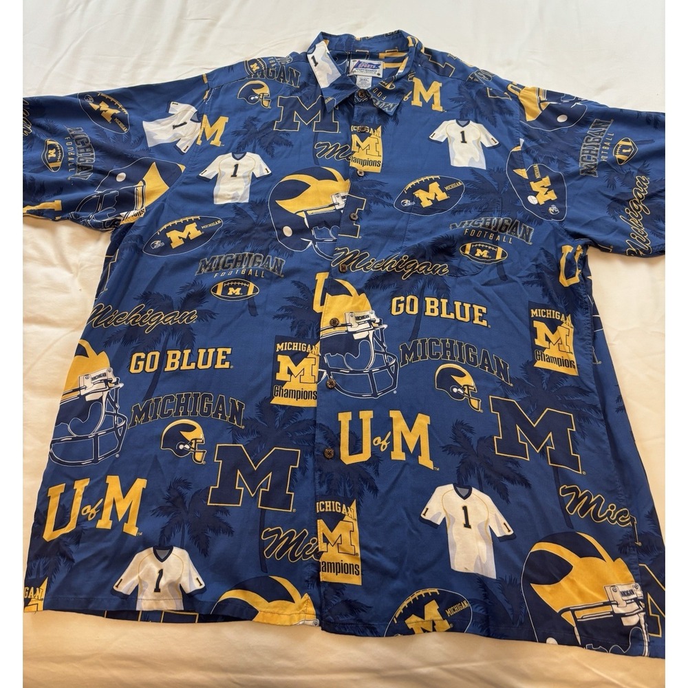Reyn Spooner University of Michigan Hawaiian Shirt Mens Sz 3XL Button Up